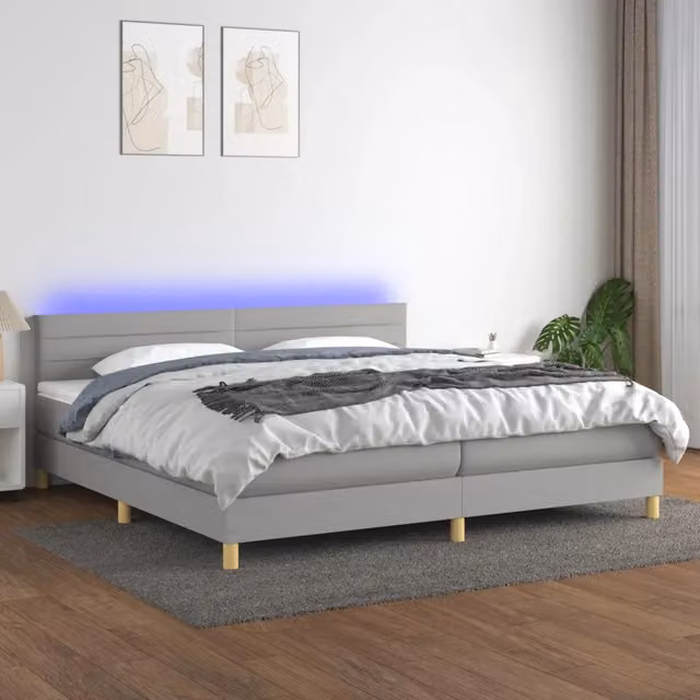 Letto a molle con illuminazione LED e porta USB vidaXL in tessuto grigio e bianco L/P: 200 x 200 cm – 1
