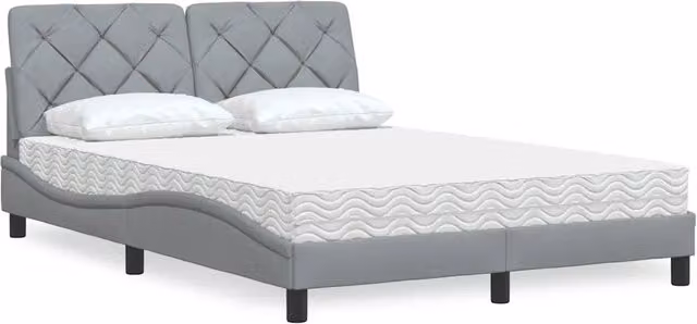 Letto con Materasso vidaXL in Tessuto Grigio e Bianco L/P/H: 140 x 200 cm