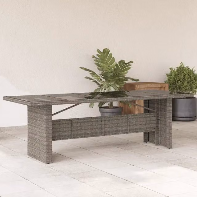 Tavolo da Giardino Piano in Vetro Grigio 240x90x75cm Polyrattan 365599