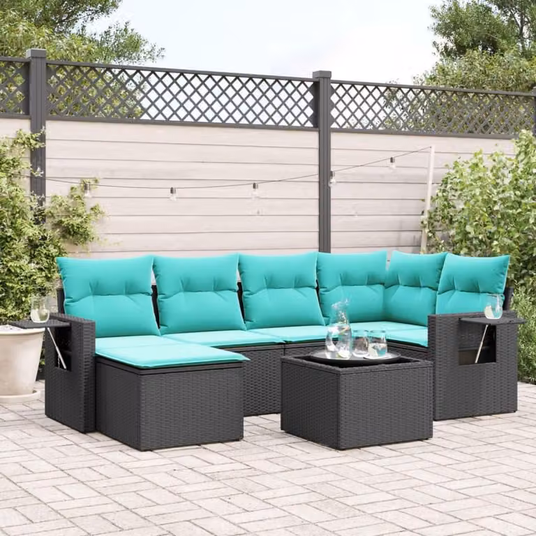 Maison Exclusive - Set di 7 mobili da giardino con cuscini, polyrattan nero