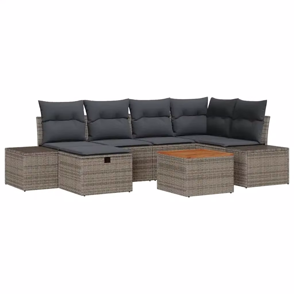 Set Divano da Giardino a L vidaXL in Rattan Grigio con 7 Pezzi e Cuscini Inclusi – 2