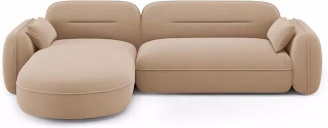 Divano angolare modulare Sydney Cosmopolitan Design, 4 posti in velluto color sabbia, configurazione sinistra, L/P/H: 275 x 140 x 70 cm – 1