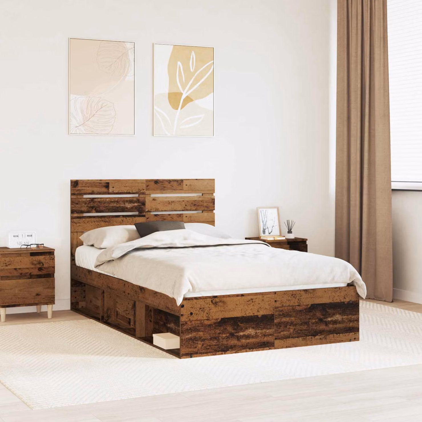 Struttura del letto vidaXL in pino massello color marrone con doghe in legno L/P/H: 120 x 200 x 123 cm