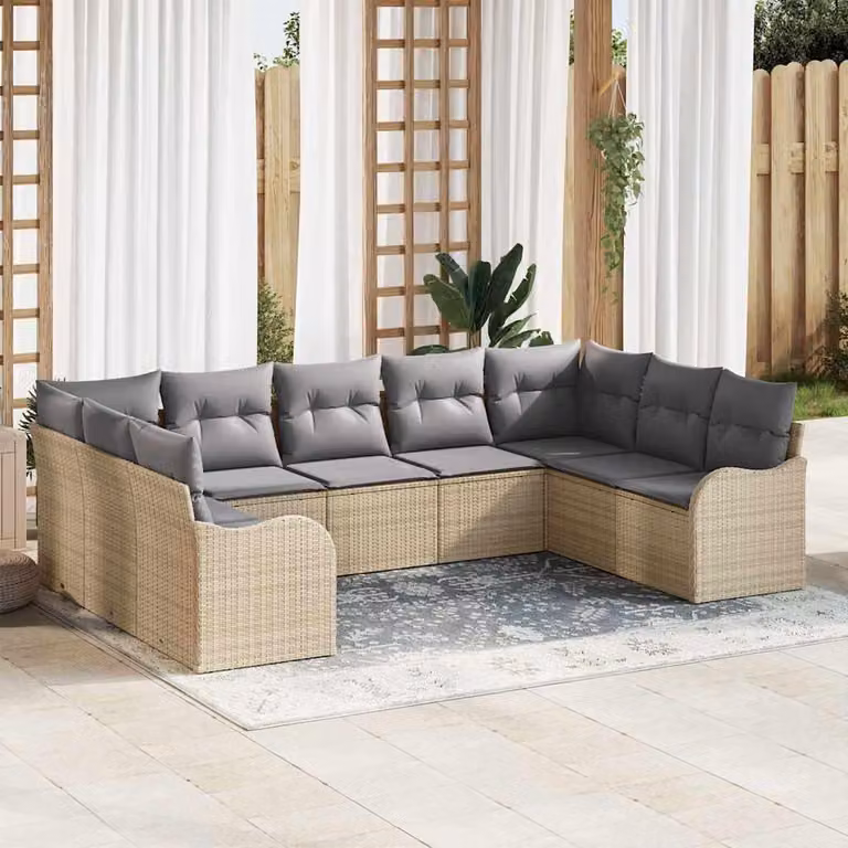 Maison Exclusive - Set Divano da Giardino con cuscino 9 pcs Beige Poly Rattan