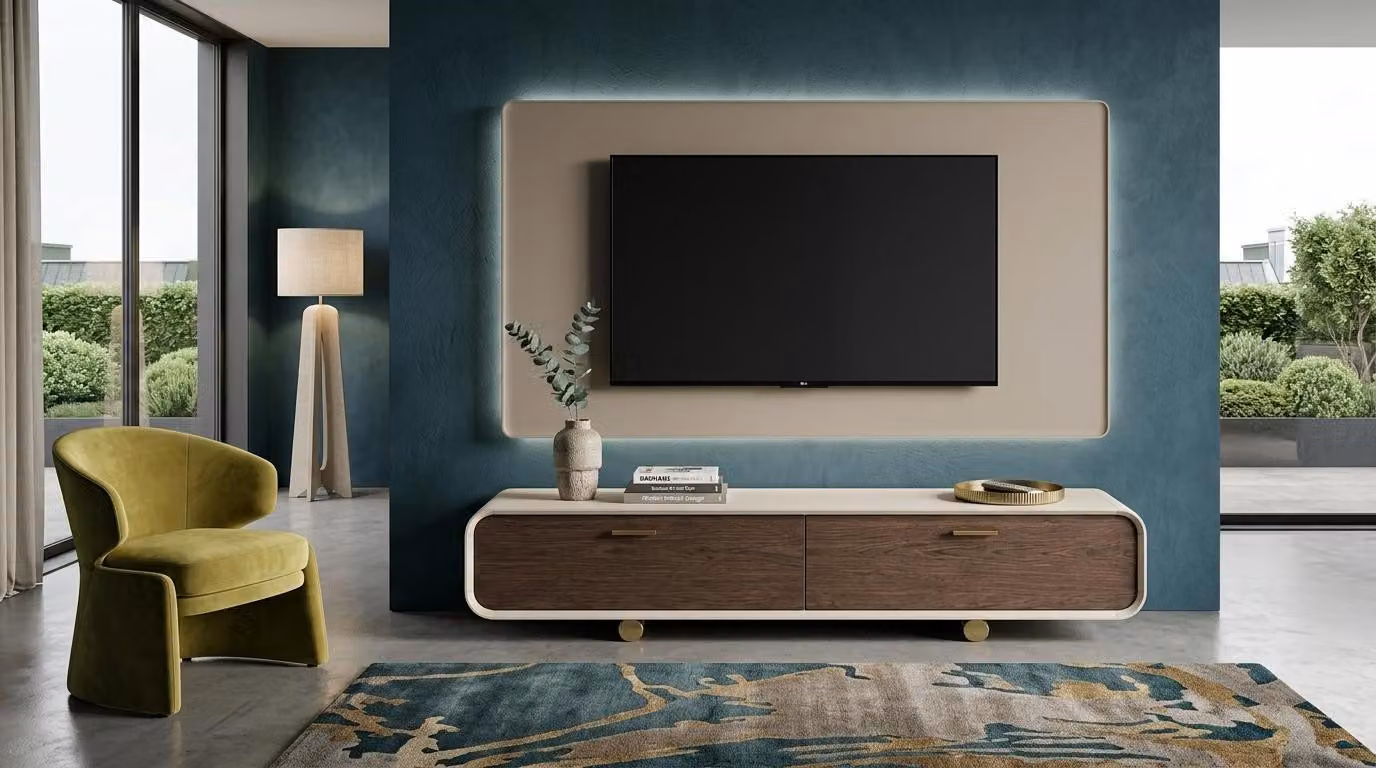 Mobile TV a basso, supporto per televisore, soggiorno, stile moderno, beige
