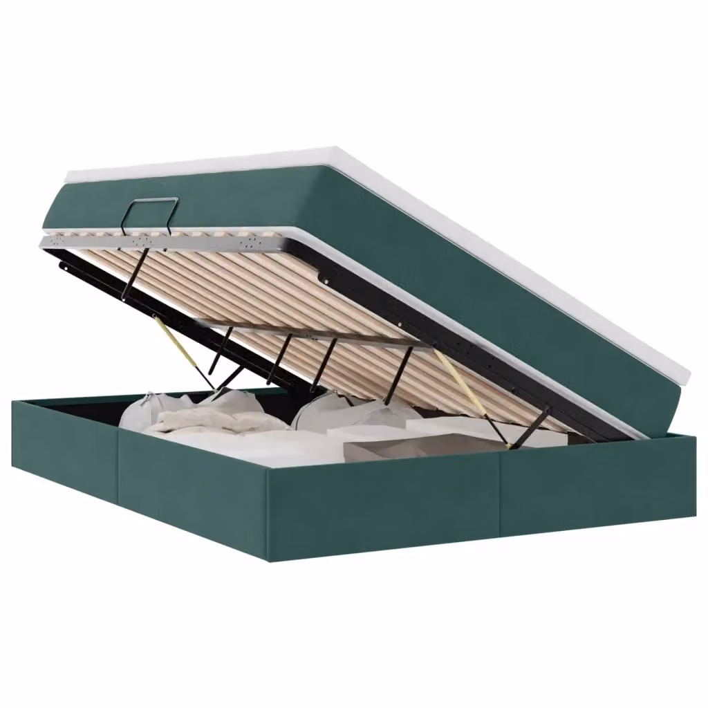 Letto con contenitore e materasso ibrido vidaXL in velluto verde e nero L 140 cm x P 200 cm, H 280 cm – 2