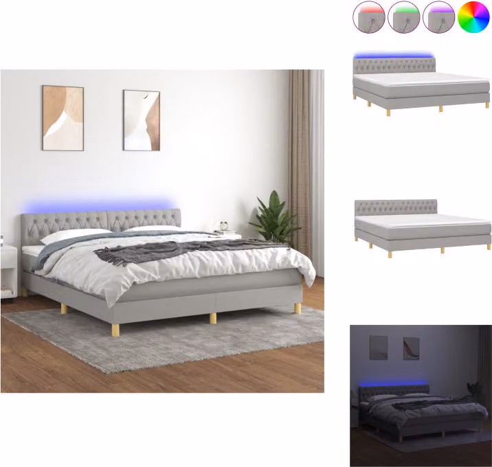 vidaXL Letto a molle con materasso e tessuto LED grigio chiaro 180x200 cm - Letti e strutture letto