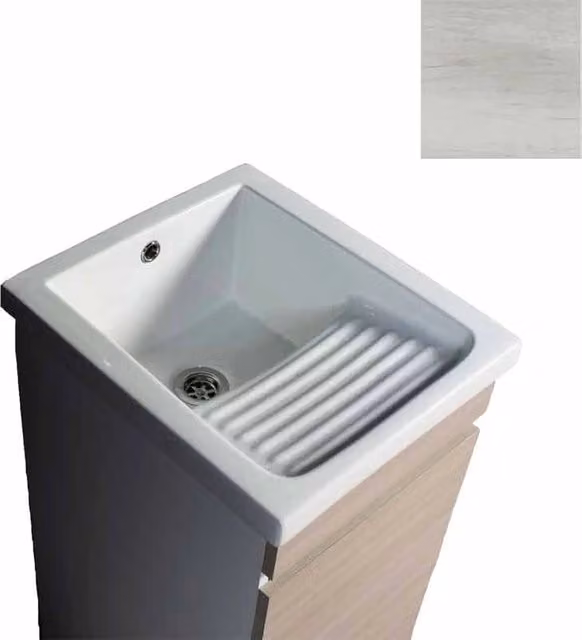 Mobile Lavatoio in Ceramica 1 Anta e Strofinatoio Integrato 45x50x86A cm Olmo Bianco