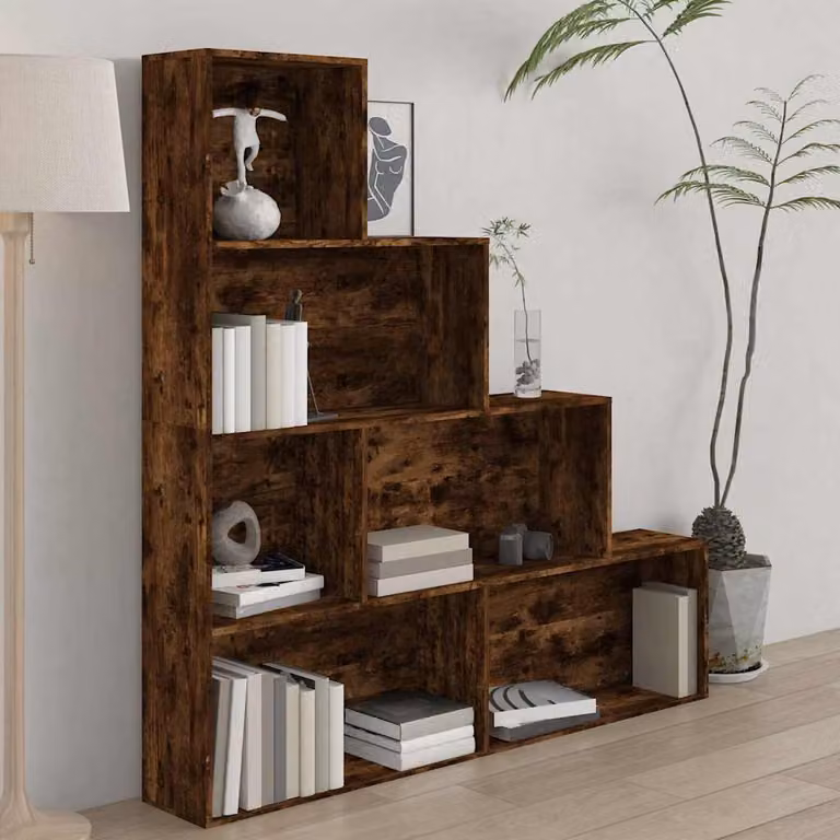 Libreria a parete vidaXL in rovere color marrone con pannello posteriore L 155 cm x P 24 cm x H 160 cm