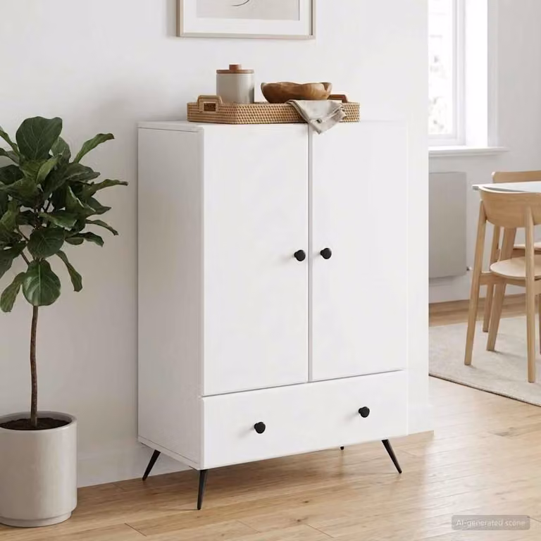 Credenza moderna vidaXL in legno ingegnerizzato e metallo, Bianco, L: 66 cm, P: 34,5 cm, H: 95 cm