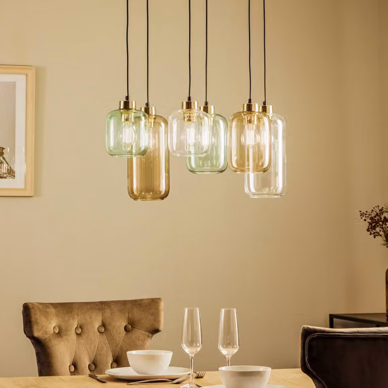 Lampada a sospensione in vetro Marco Green TK Lighting, dimmerabile, Chiaro / Trasparente, Soggiorno / Sala da pranzo, Vetro, Moderno, Lampada a sospensione