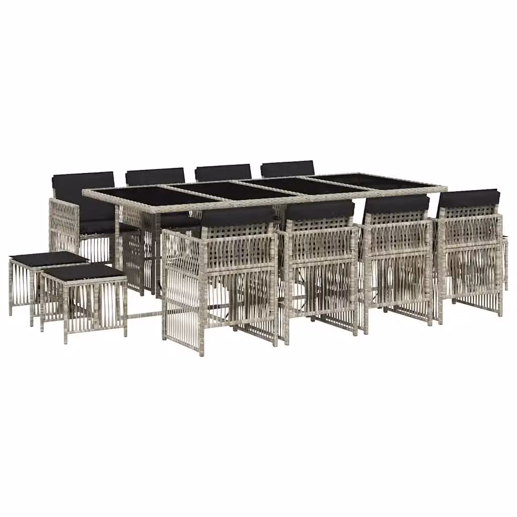 Set da pranzo da giardino vidaXL in polyrattan con cuscini e tavolo in vetro, 13 pezzi, Grigio Antracite – 2