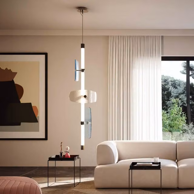 Lampada a sospensione Italamp Axi LED in vetro bianco e metallo argento, dimmabile