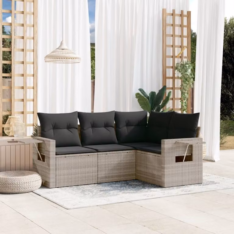 Maison Exclusive - Set Divano da Giardino 4pz con Cuscini Grigio Chiaro Polyrattan