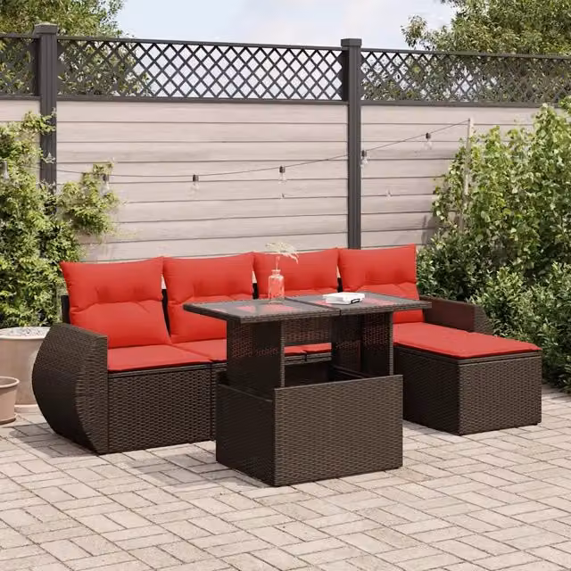 Set Divano Giardino 6 pz con Cuscini Marrone Polyrattan Acacia 3326625