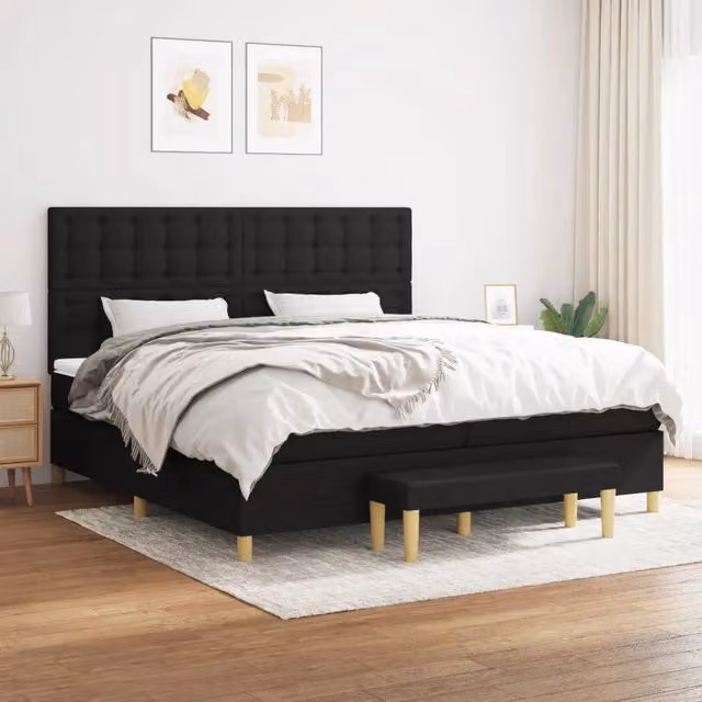 Letto Ibrido vidaXL con Giroletto a Molle e Materasso in Tessuto Nero e Bianco L/P: 200 x 200 cm