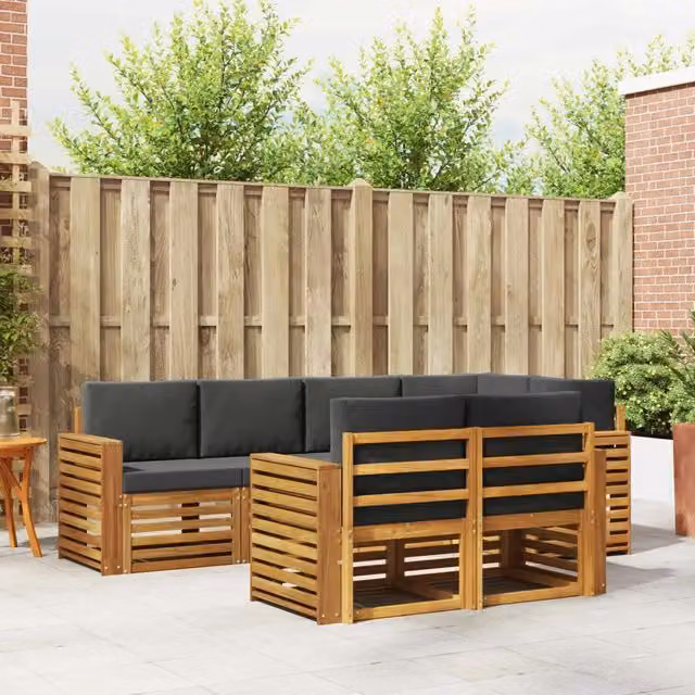 Set di divani da esterno 7 pz Naturale e Antracite Poliestere 3374977