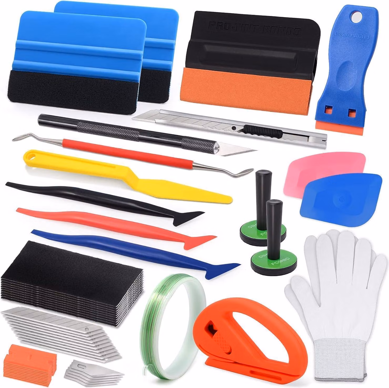 Set di strumenti in vinile per auto per avvolgere e avvolgere la pellicola colorata, nastro 5M, raschietto, spatola in feltro, nastro in teflon, coltello da taglio