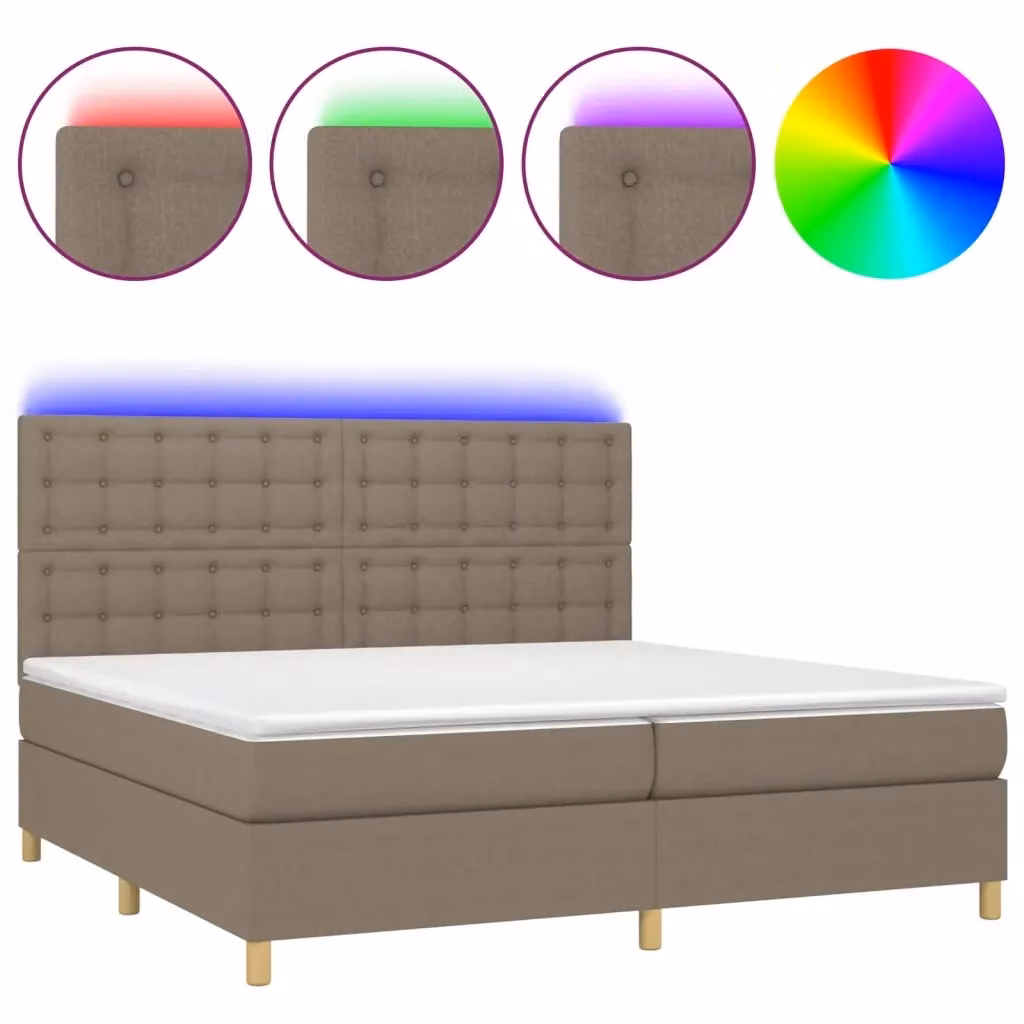 Letto a molle con materasso e illuminazione LED vidaXL in tessuto tortora L/P/H: 200 x 200 x 30 cm – 2