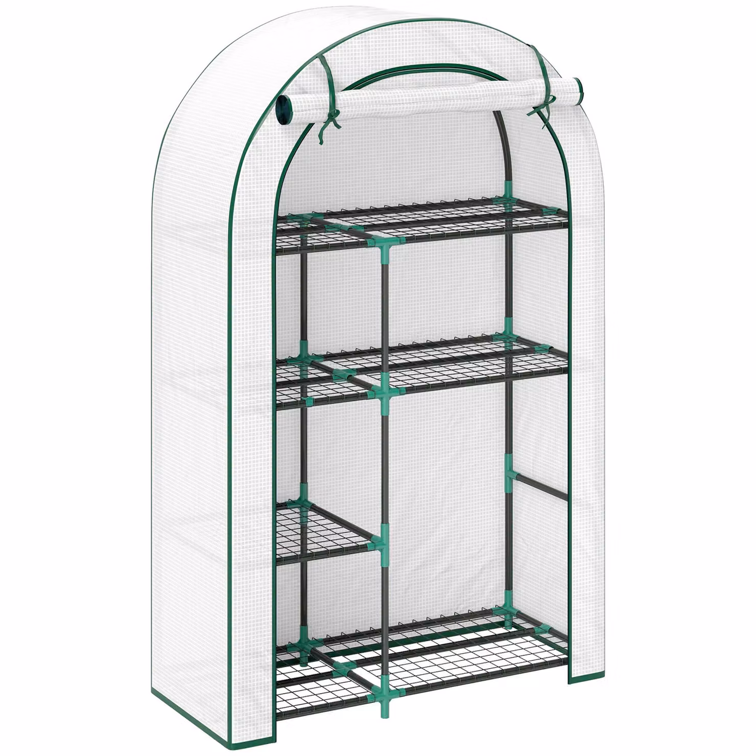 Serra Moonbite, dimensioni 100 x 45 x 160 cm, con tetto curvo, 7 ripiani in filo metallico e porta scorrevole, serra resistente al freddo per pomodori, ideale per il balcone, realizzata in acciaio con rivestimento a polvere, colore bianco