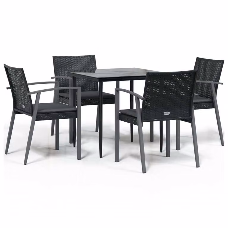 Set Pranzo da Giardino 5pz con Cuscini in Polyrattan e Acciaio