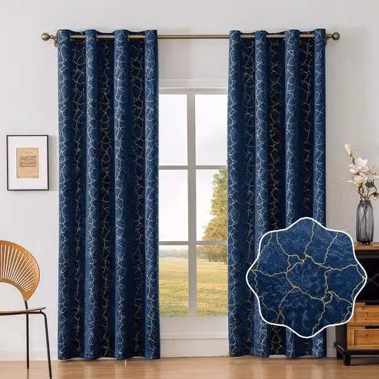 Set di tende in velluto blu navy, 2 pezzi, per l'arredamento della casa