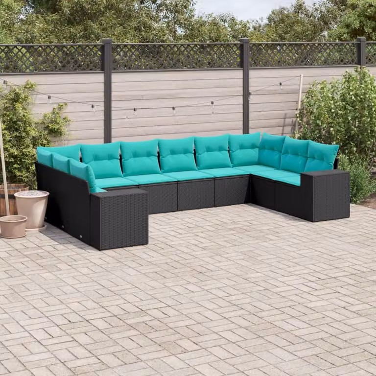 Maison Exclusive - Set da giardino 10 pezzi con cuscini, polyrattan nero