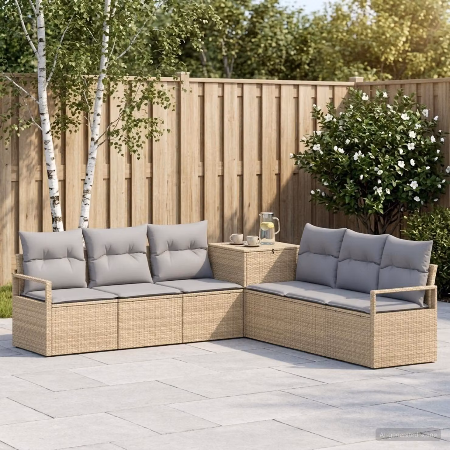 vidaXL Set di divani da giardino a forma di U composto da 7 pezzi in beige e grigio chiaro con struttura in metallo e cuscini inclusi