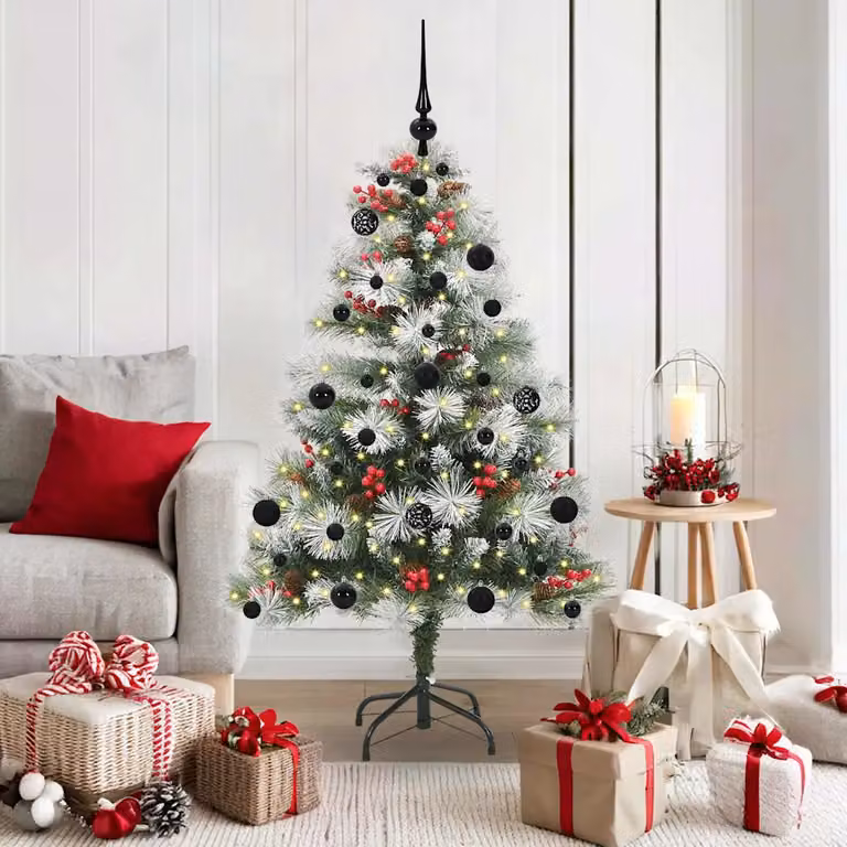 Albero di Natale artificiale moderno vidaXL con luci LED bianco caldo, verde e bianco, Altezza: 150 cm