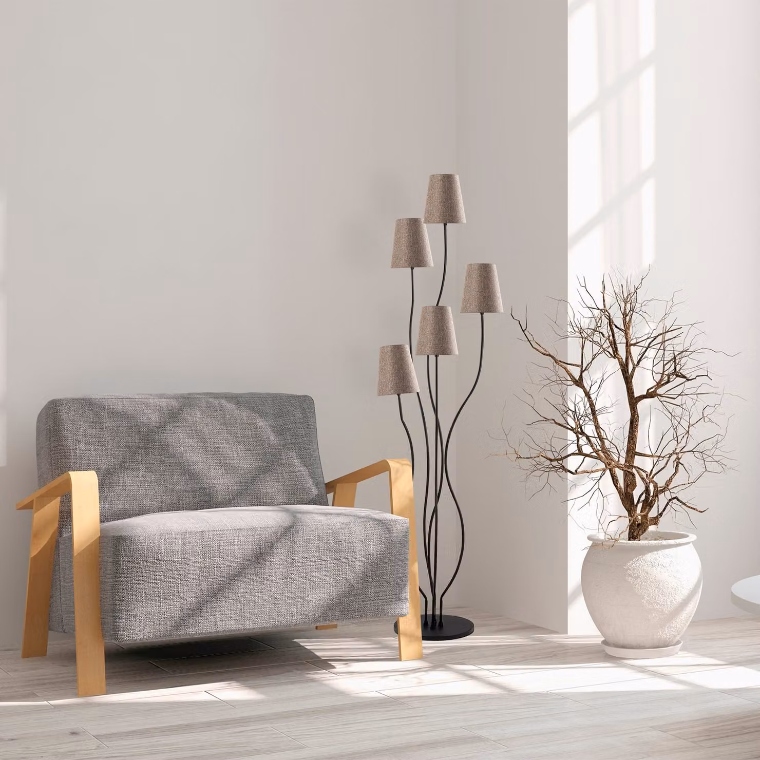 Opviq, Bonibon- Bonibon FLG, nero, beige, lampada da terra, 44 x 44 x 160 cm, corpo in metallo