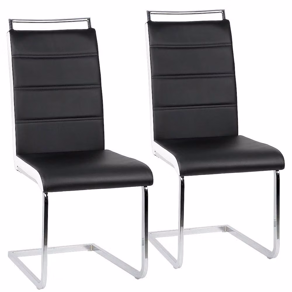 Set di 2 sedie da pranzo - Sedia girevole - Design moderno - Imbottita - Rivestita in ecopelle - Struttura in metallo - Colore nero