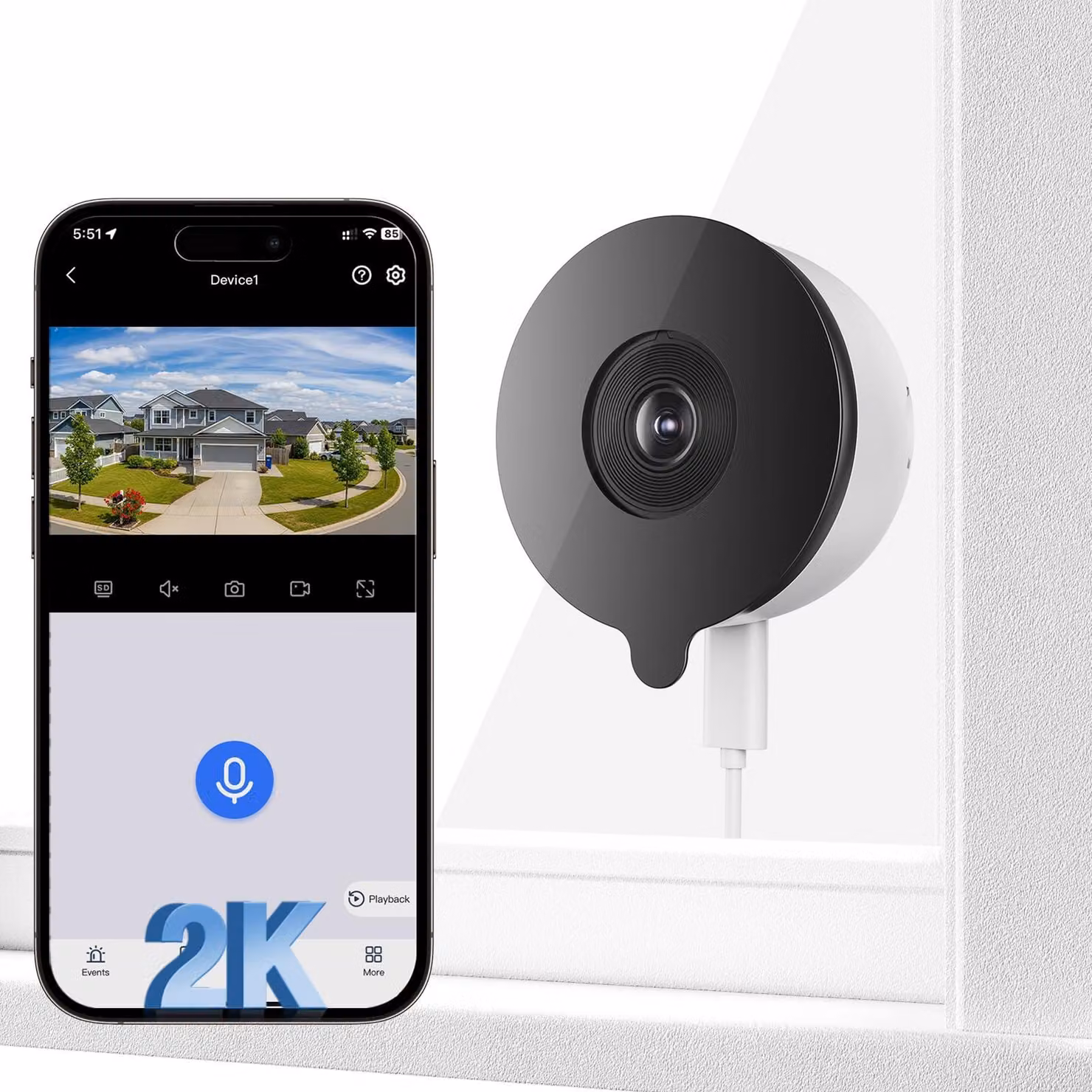 Telecamera interna Wi-Fi da 2K, 3 megapixel, con visione notturna a colori