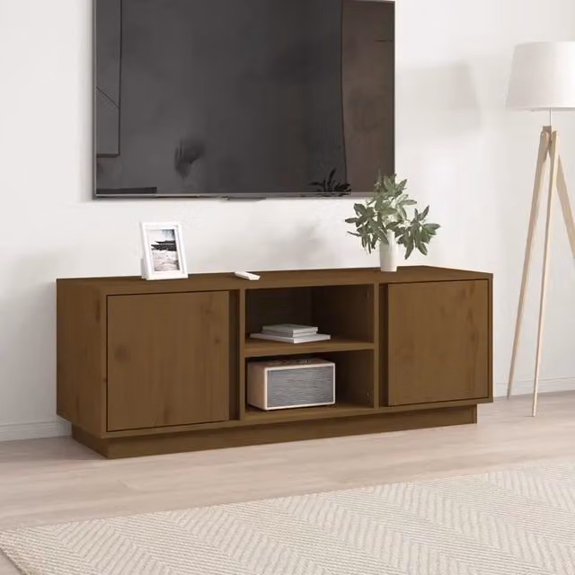 Mobile Porta TV Miele VIDAXL in Legno Massello di Pino Marrone, L 110 cm x P 35 cm x H 40,5 cm – 1