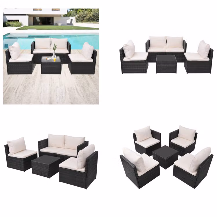 vidaXL set salotto da giardino 5 pezzi con cuscini in poly rattan nero - Mobili da giardino - Mobili da giardino - Set da giardino - Divano da giardino