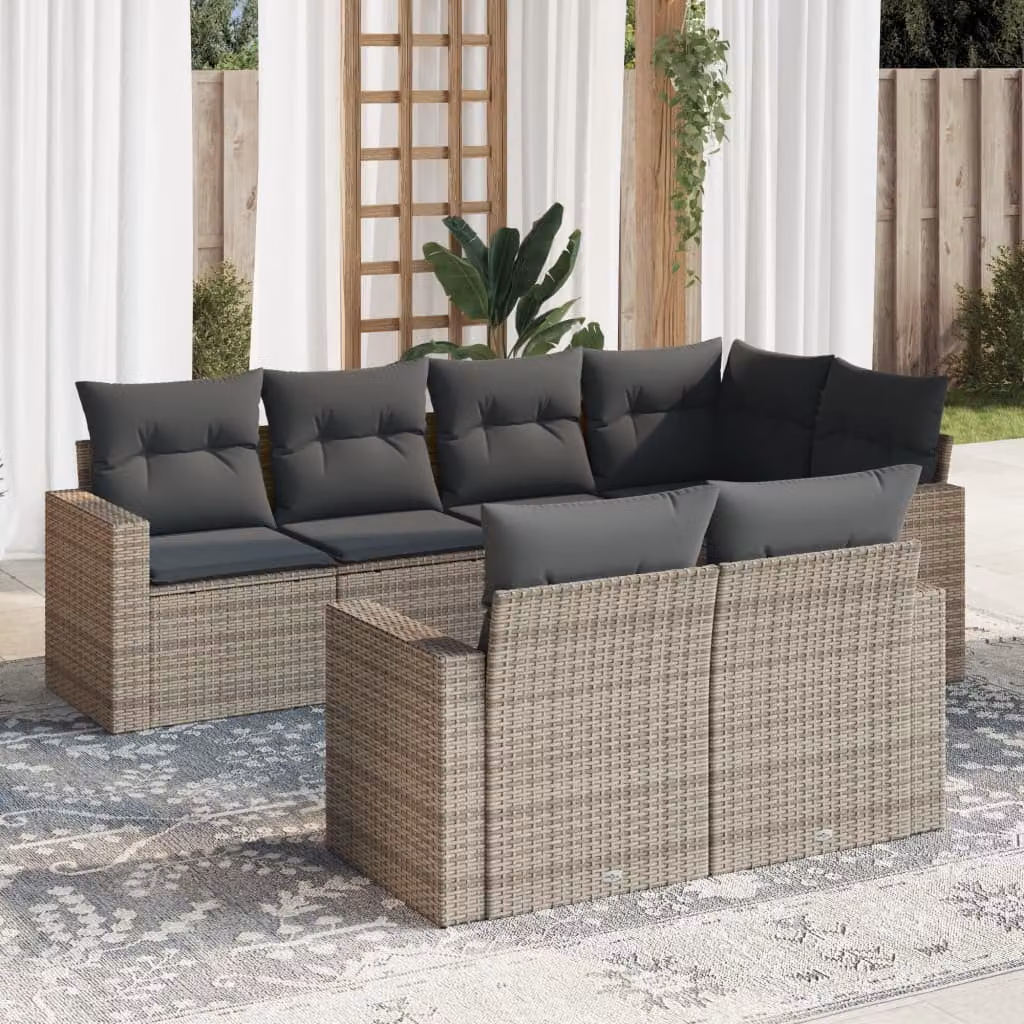 Set di divani da giardino vidaXL in polyrattan grigio con cuscini a forma di L per esterno – 1