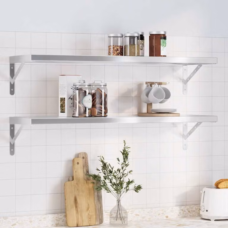 Set di 2 mensole da muro vidaXL in acciaio inossidabile argento opaco L: 100 cm, P: 30 cm