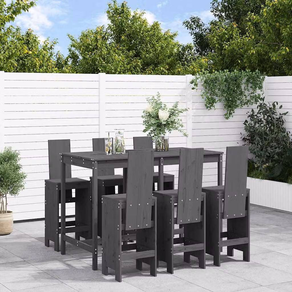 vidaXL Set Bar da Giardino 7 pz in Legno di Pino Grigio con Stile Rustico