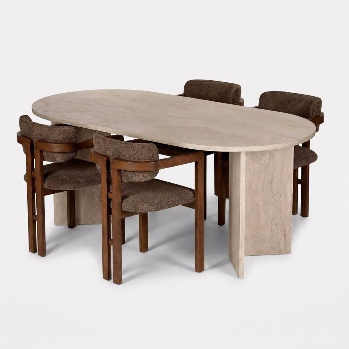 Set da pranzo Meridia 4 con 4 sedie imbottite in noce - Marrone