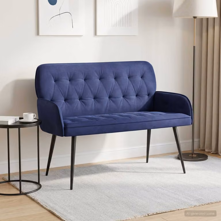 vidaXL Divano a 2 posti moderno in velluto blu con gambe in metallo e legno L/P/H: 115 x 86 x 58 cm