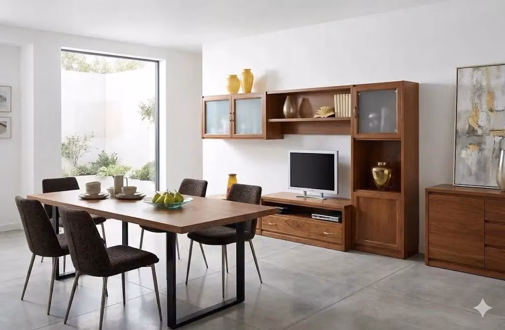 Parete attrezzata porta TV moderna Mobili2g in legno e vetro color marrone L: 265 cm, P: 36/60 cm, H: 176 cm – 3