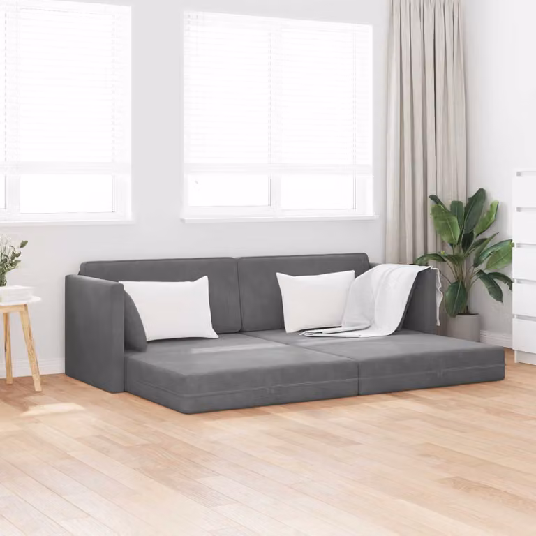 vidaXL Divano-letto da pavimento in velluto grigio con funzione letto e cuscini inclusi L: 213 cm, P: 70 cm, H: 77 cm
