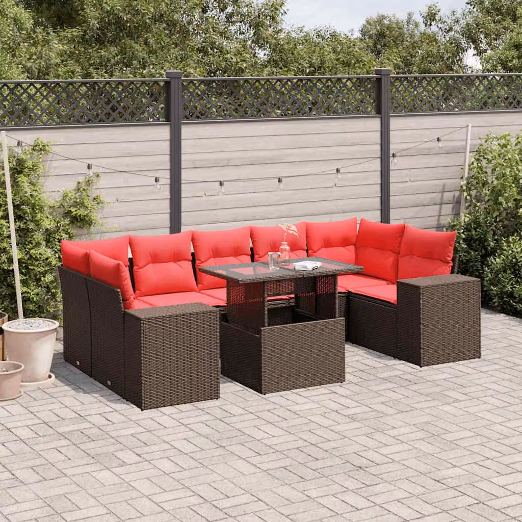 Maison Exclusive - Set di 8 pezzi per giardino con cuscini, marrone, polyrattan