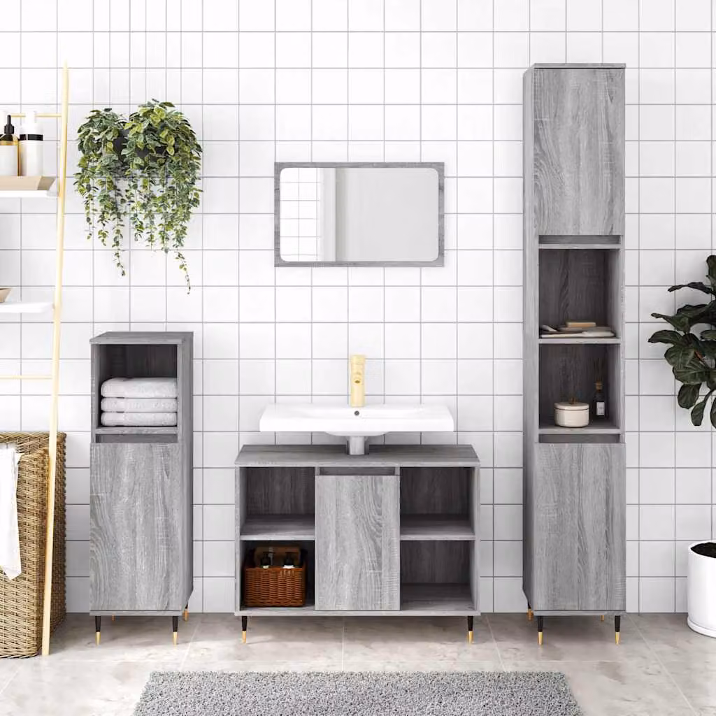 Mobile da bagno vidaXL in stile industriale, colore Grigio Sonoma, L 80 cm x P 33 cm x H 60 cm