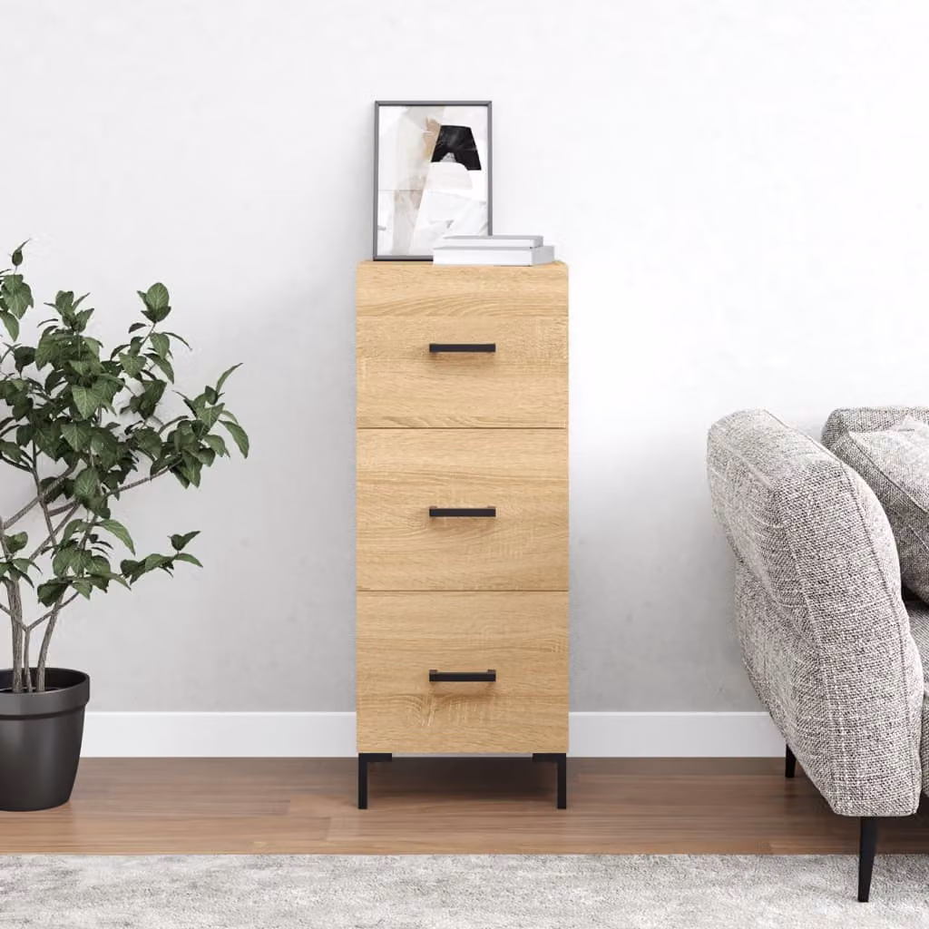 Credenza moderna vidaXL in legno e metallo color rovere, L 34,5 cm x P 34 cm x H 90 cm