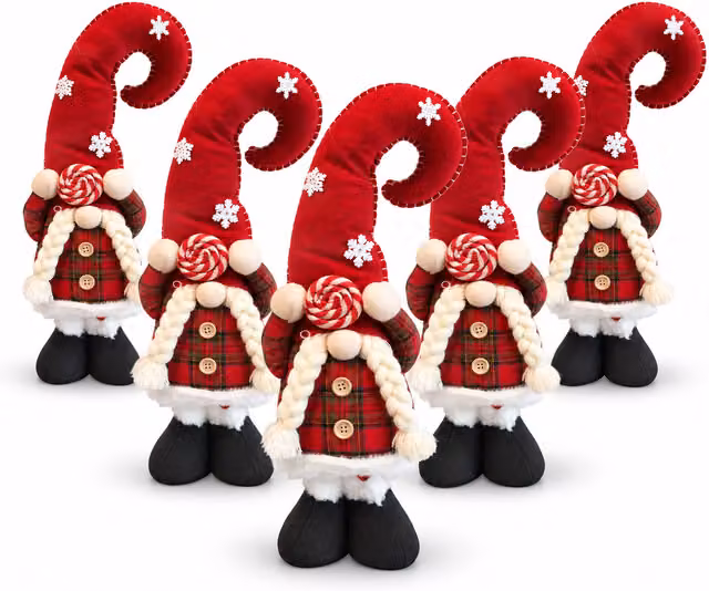 Gnomo di Natale Estensibile 60-80 cm, Soprammobile in Tessuto Tartan