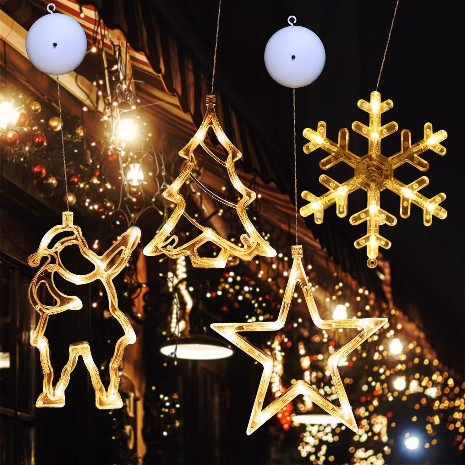 Set di 4 luci a LED per finestre, con ventose, a forma di fiocchi di neve