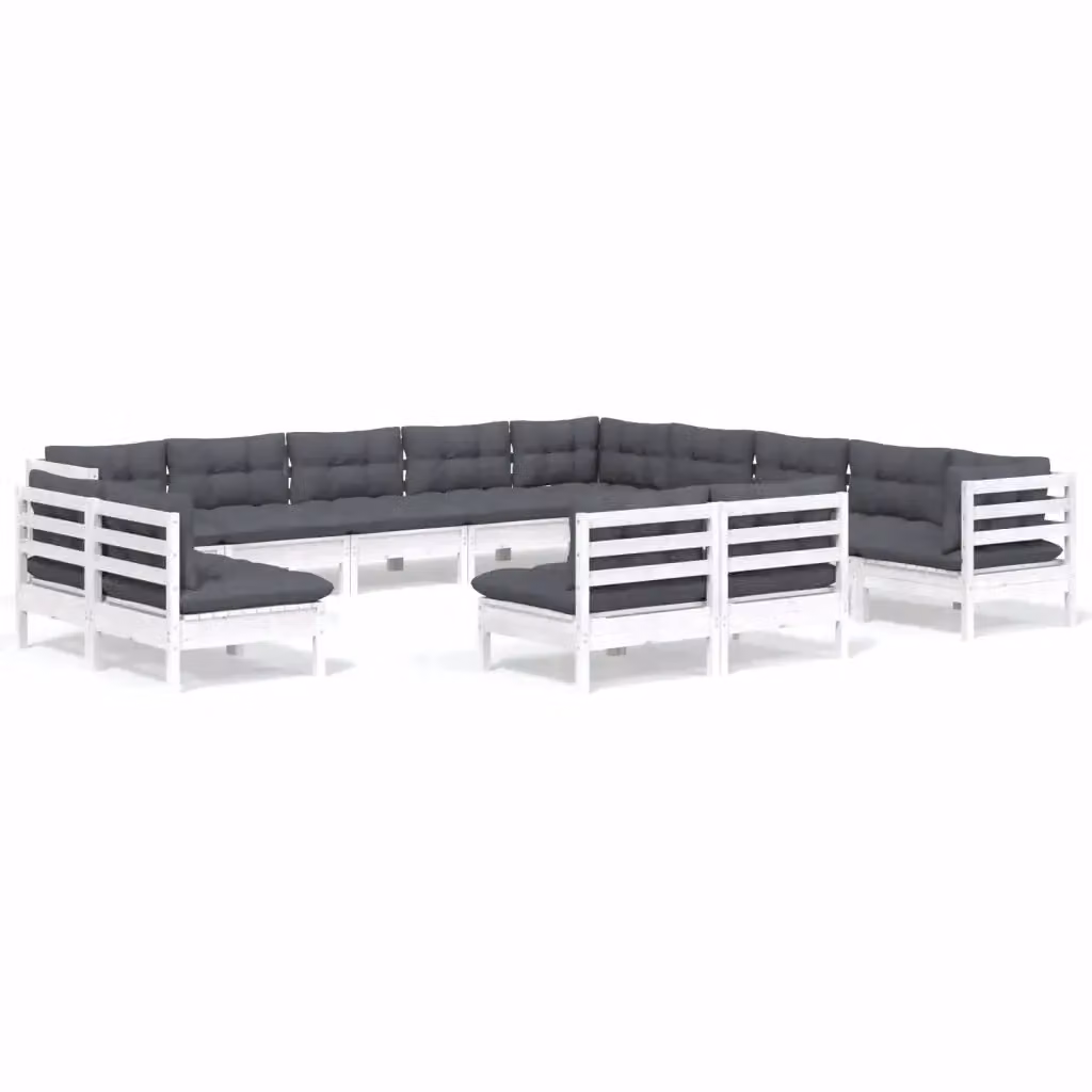 Set di Divani da Giardino a Forma di U vidaXL in Legno di Pino con Cuscini Bianchi e Antracite – 2