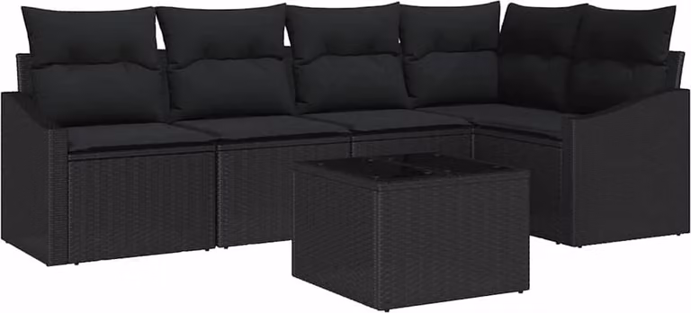 Set di divani con cuscino 6 pcs Nero polyrattan