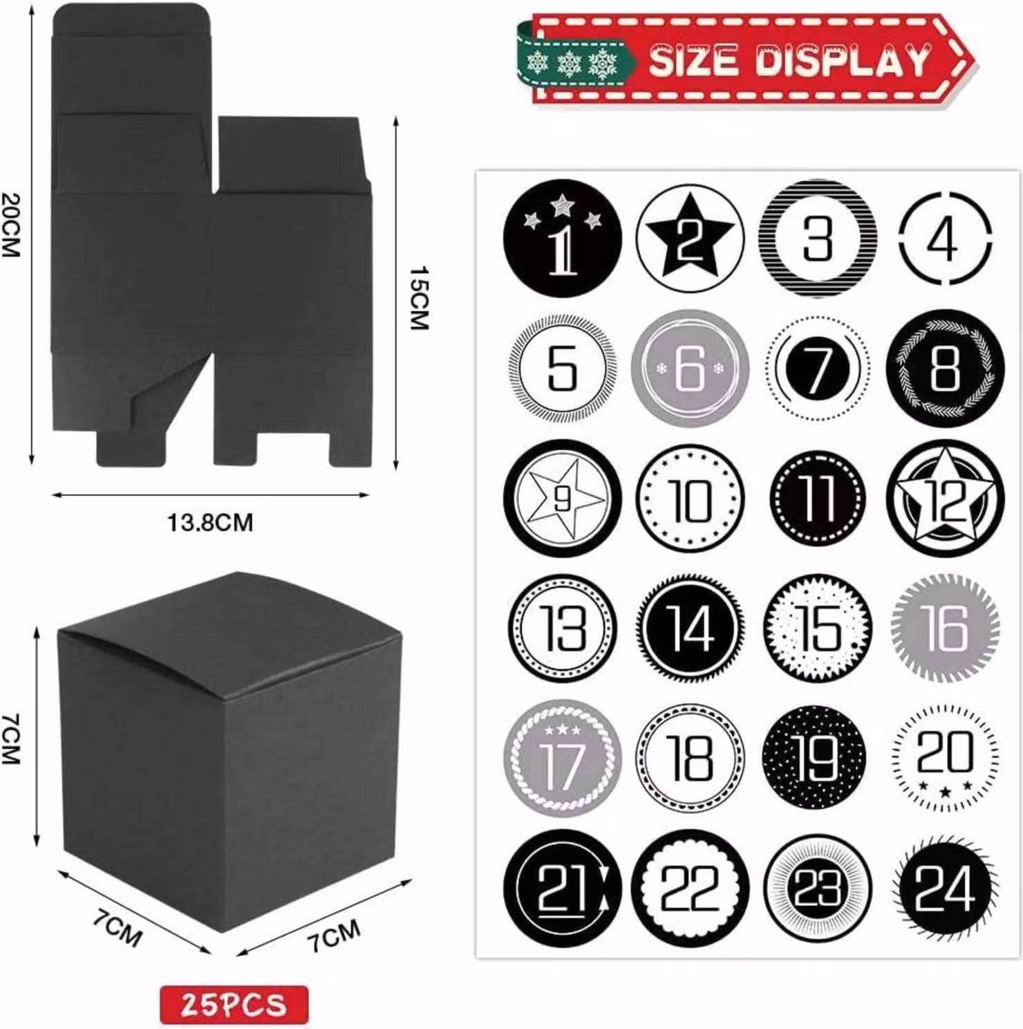 Calendario dell'Avvento da riempire 24 caselle Scatole regalo fai da te numeri adesivi