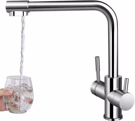 Rubinetto miscelatore Triflow con manopola girevole per cucina, ruotabile a 360 gradi, facile da pulire, miscelatore a 3 vie, rubinetto da cucina, filtro per acqua calda, fredda e purificata